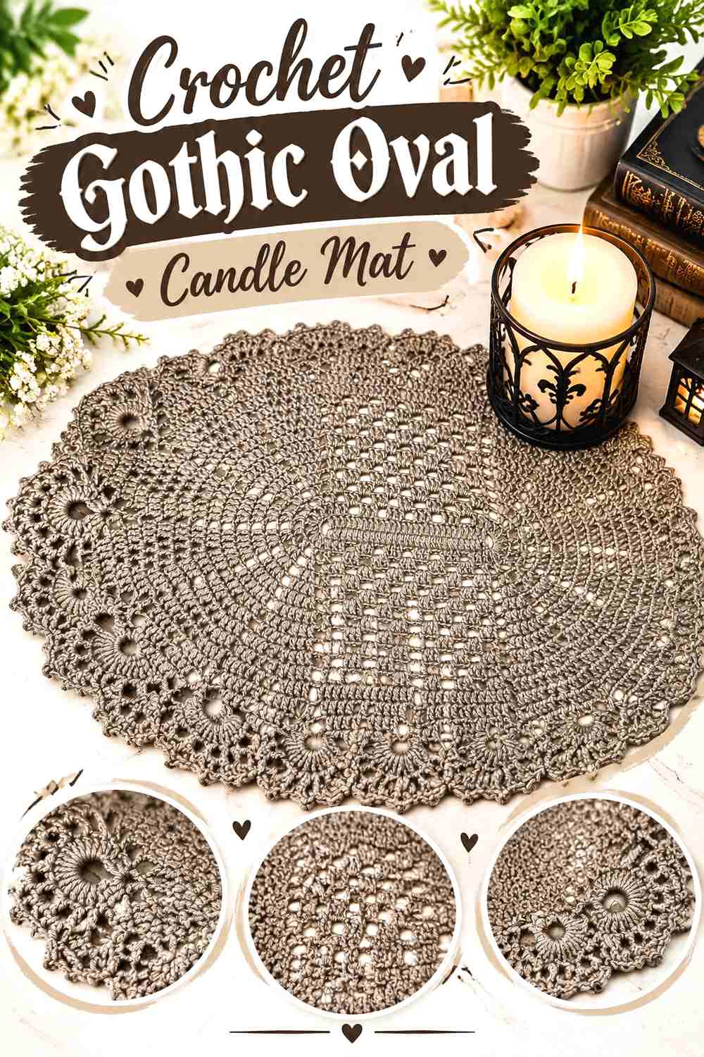 Crochet Gothic Oval Candle Mat