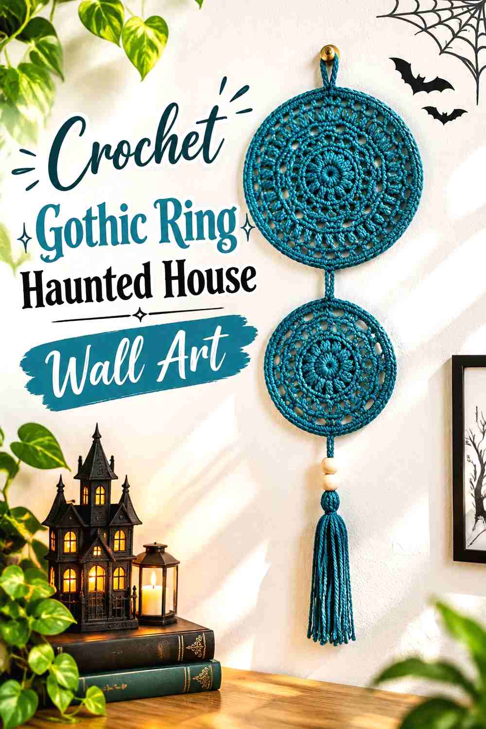 14. Crochet Gothic Ring Haunted House Wall Art