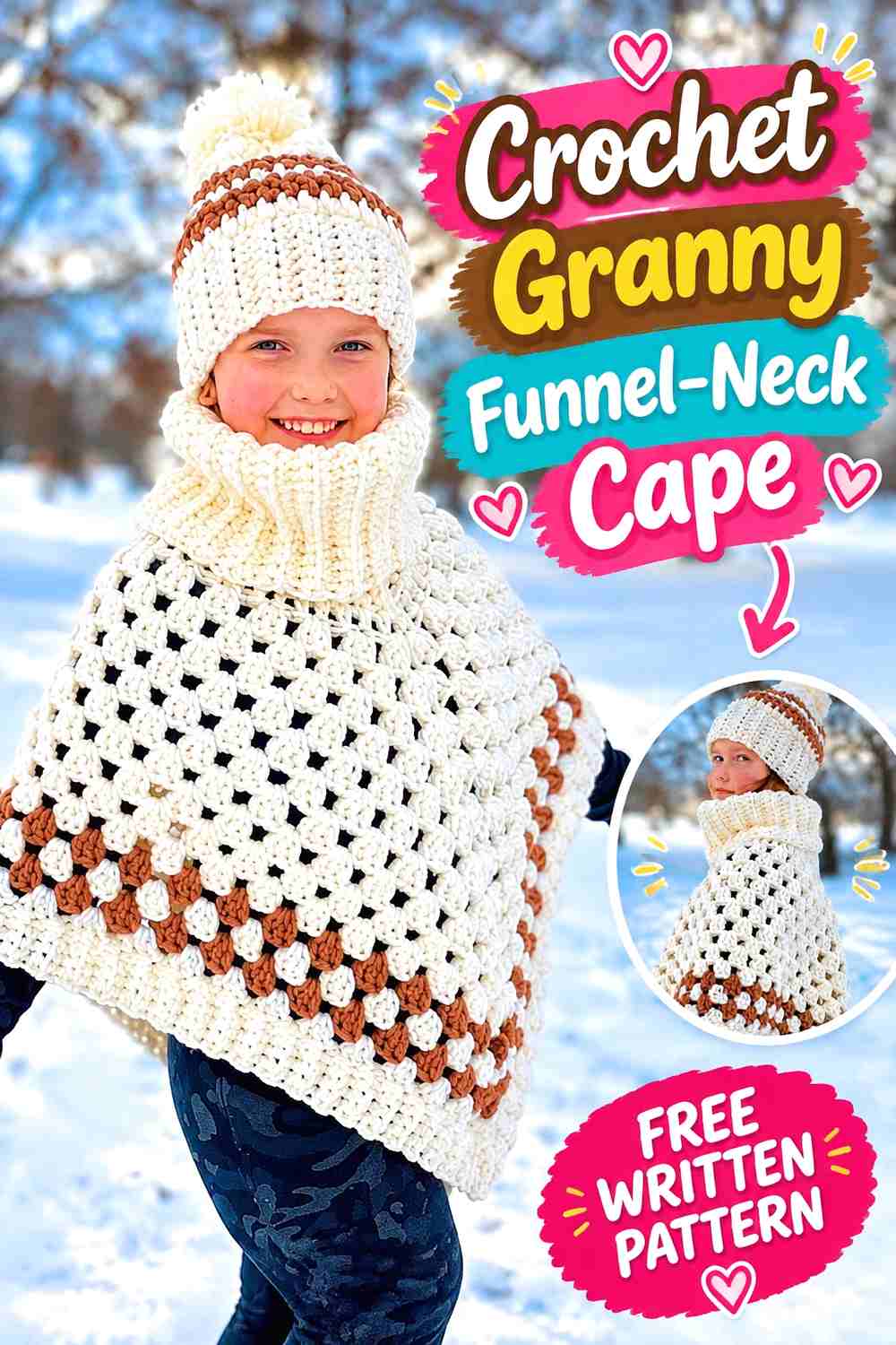14. Crochet Granny Funnel-Neck Cape