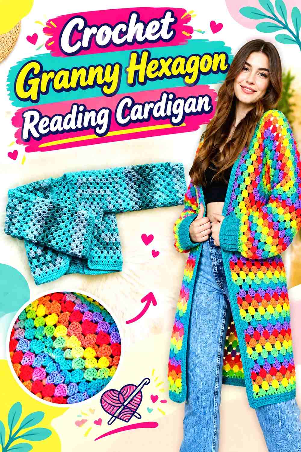 13. Crochet Granny Hexagon Reading Cardigan