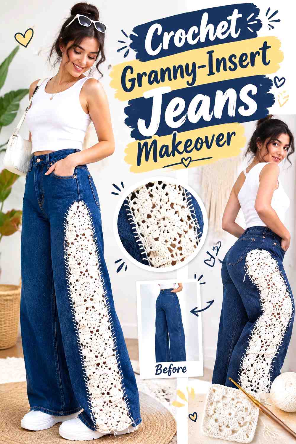13. Crochet Granny Insert Jeans Makeover