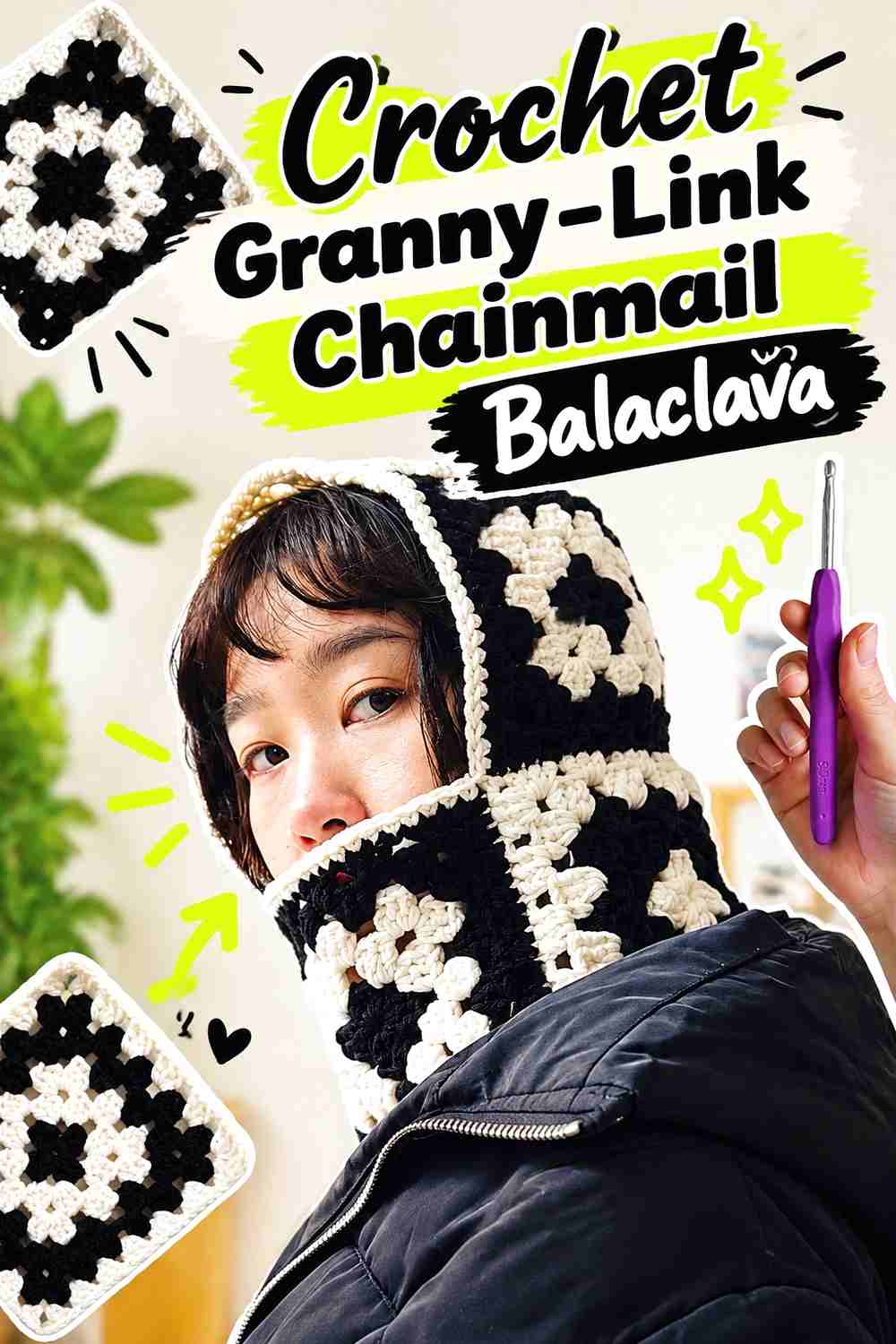 2. Crochet Granny-Link Chainmail Balaclava