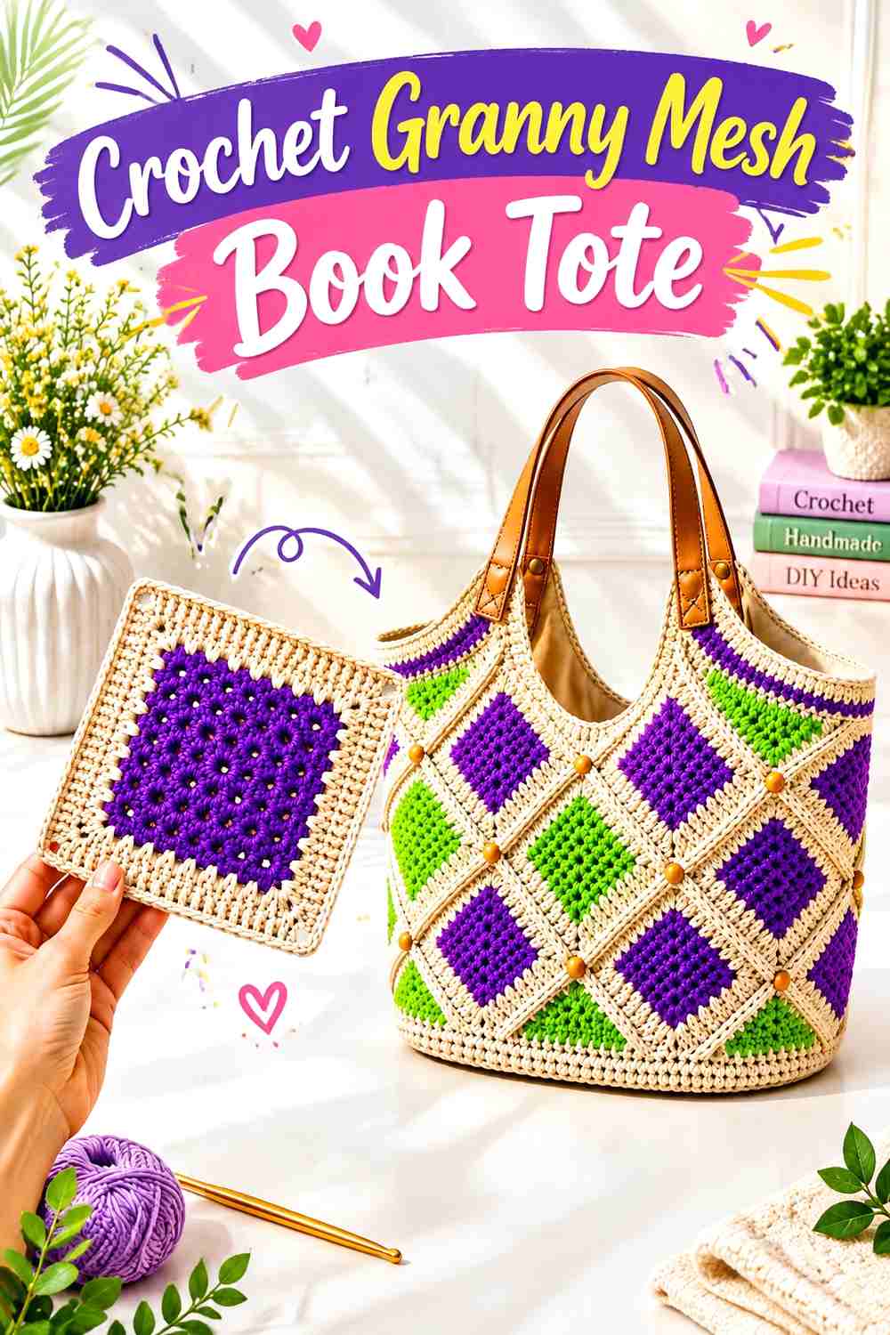 12. Crochet Granny Mesh Book Tote
