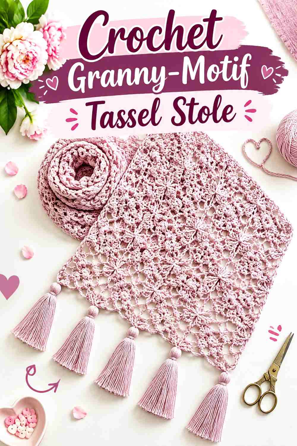5. Crochet Granny Motif Tassel Stole