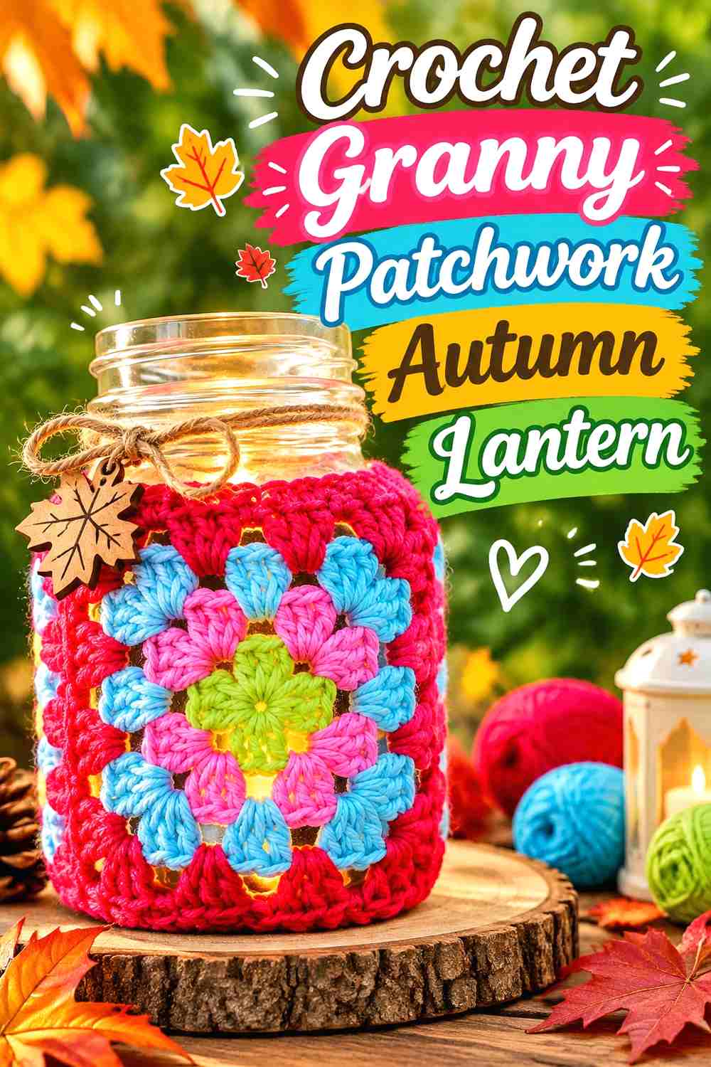 9. Crochet Granny Patchwork Autumn Lantern