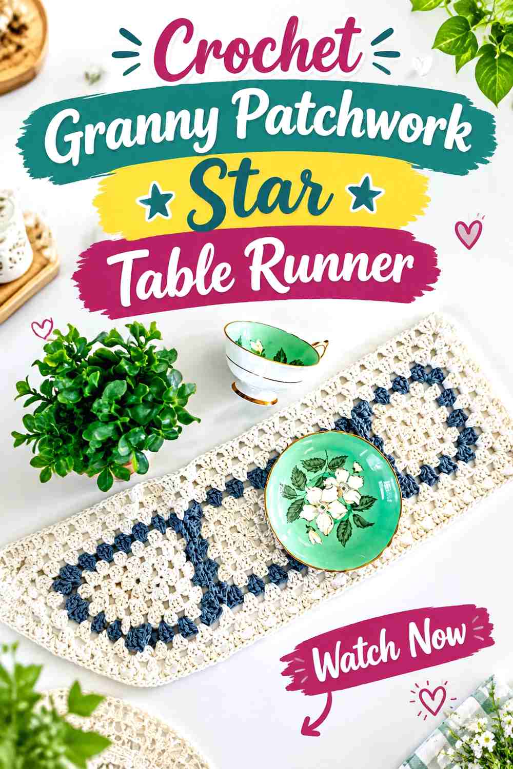 12. Crochet Granny Patchwork Star Table Runner