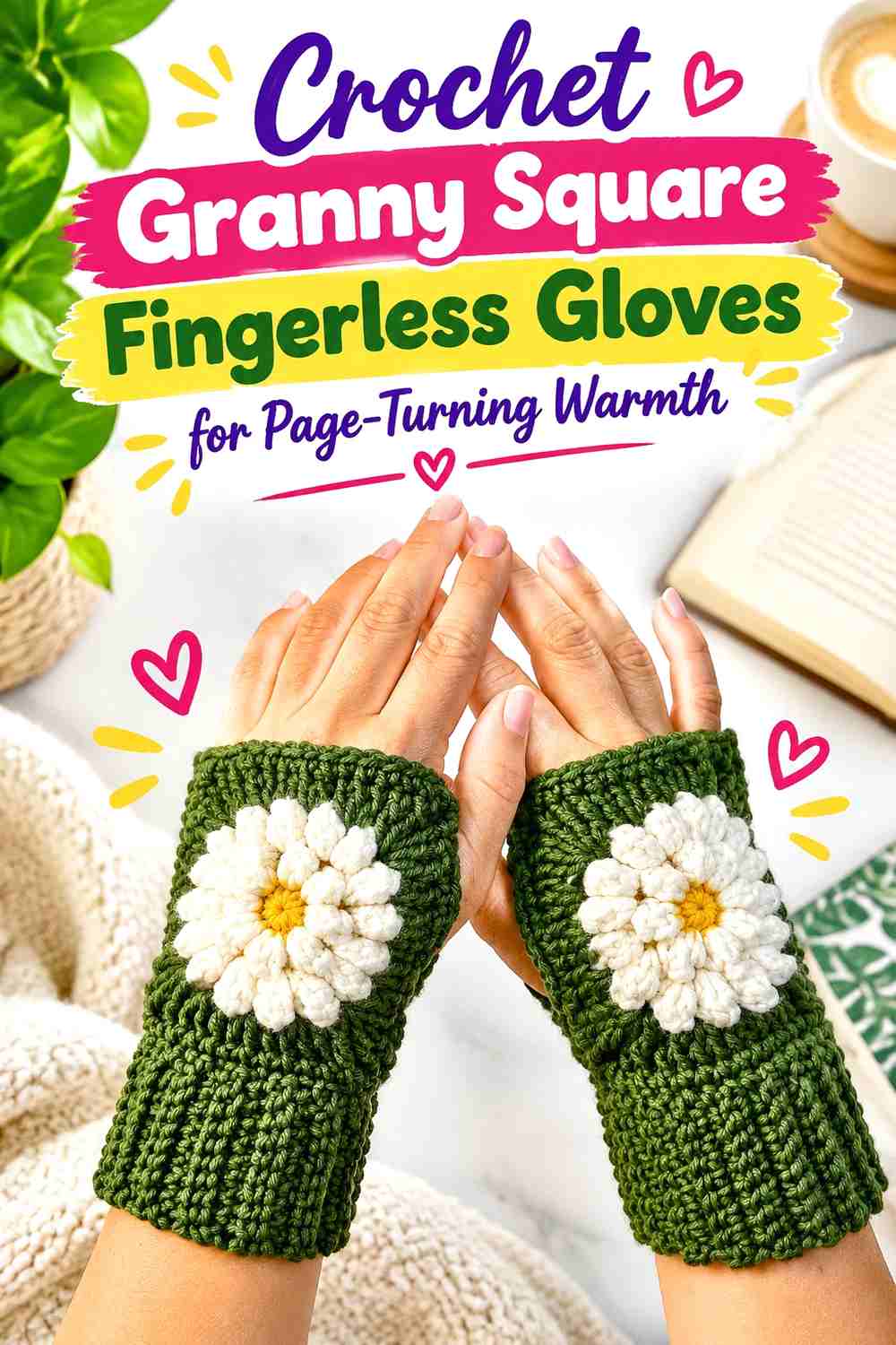 9. Crochet Granny Square Fingerless Gloves for Page-Turning Warmth