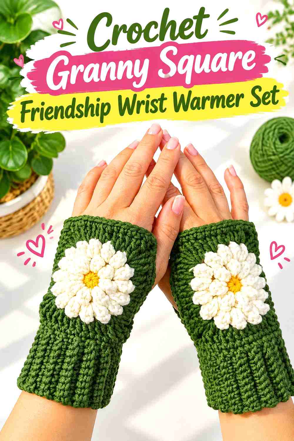 3. Crochet Granny Square Friendship Wrist Warmer Set