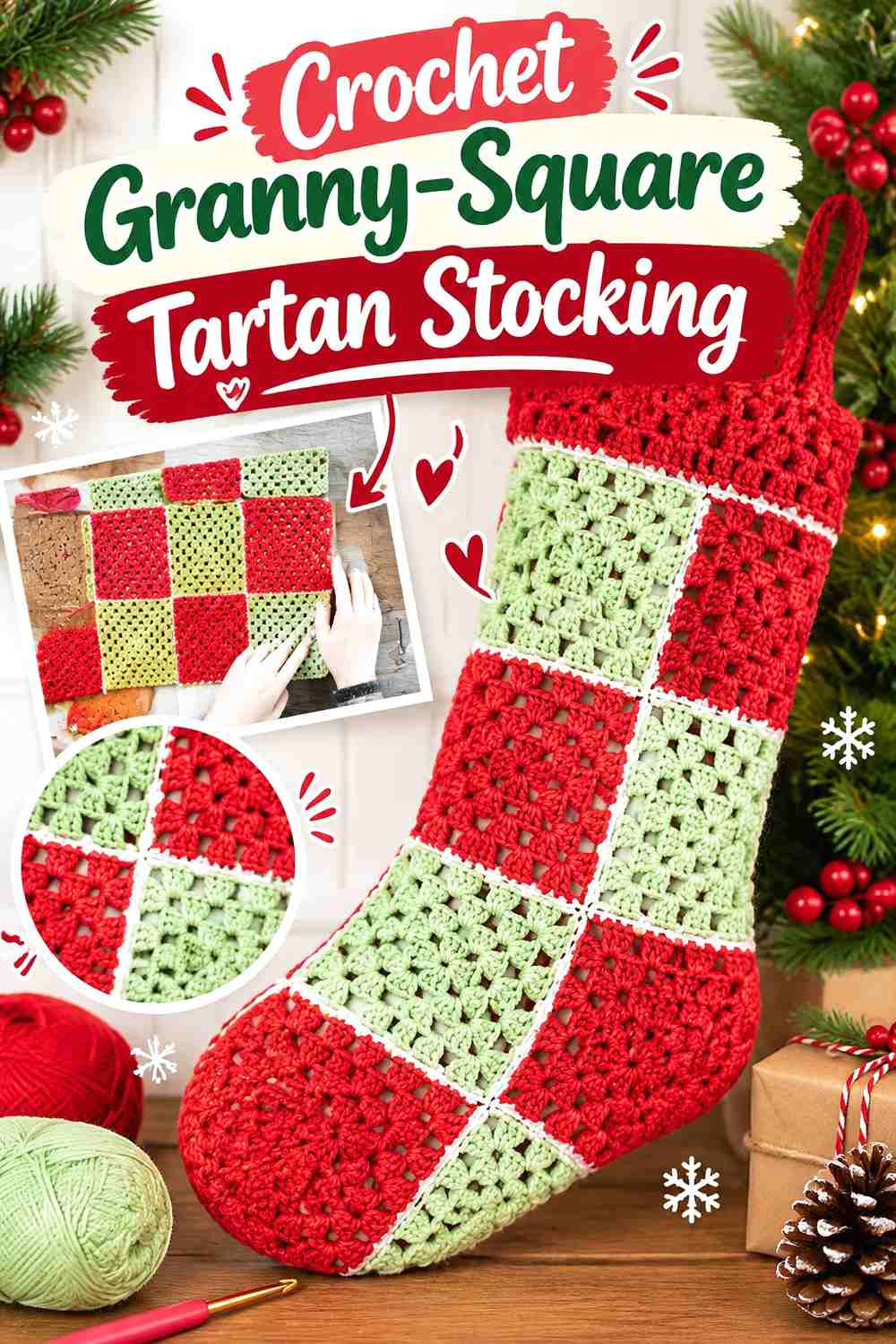 15. Crochet Granny-Square Tartan Stocking