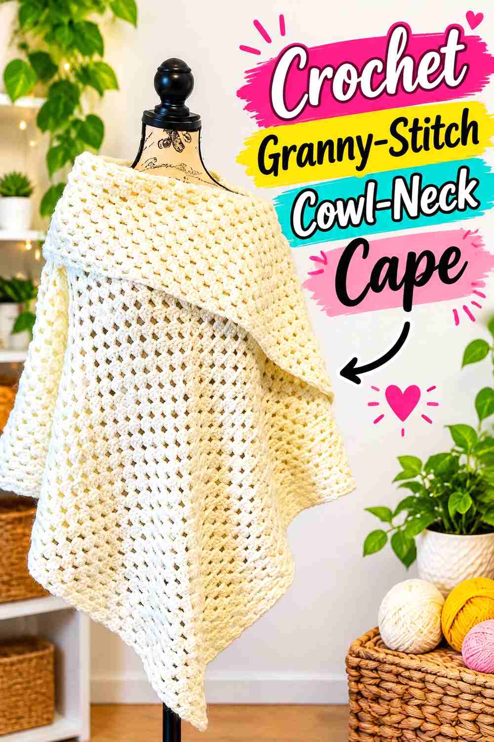 11. Crochet Granny-Stitch Cowl-Neck Cape