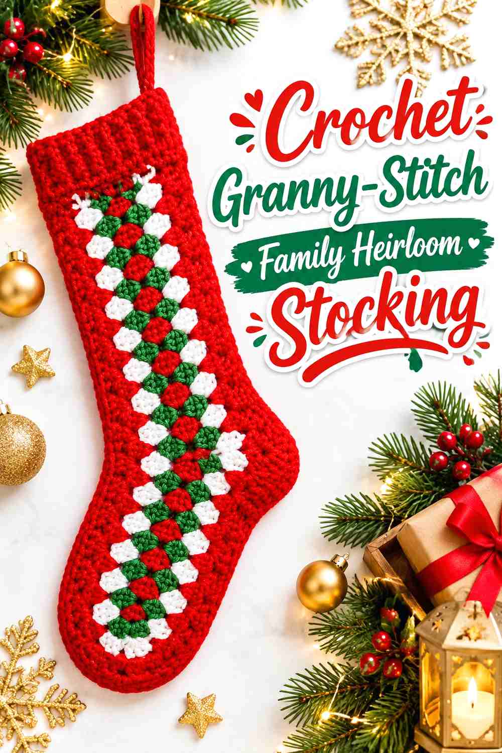11. Crochet Granny-Stitch Family Heirloom Stocking
