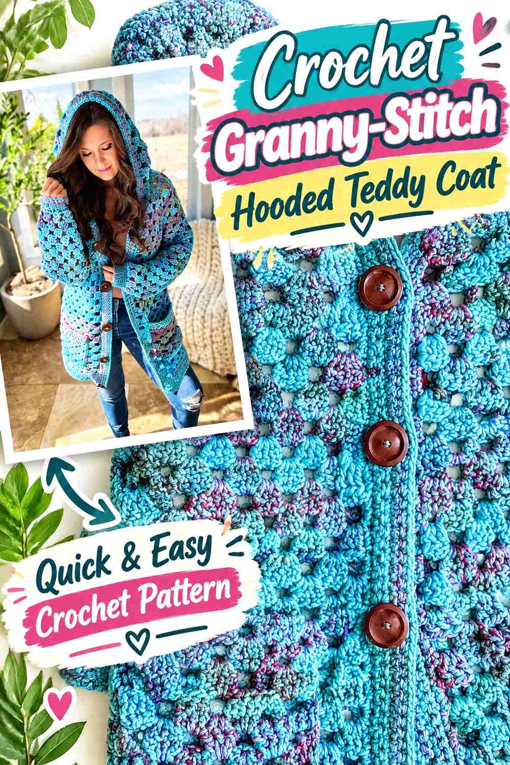 10. Crochet Granny-Stitch Hooded Teddy Coat
