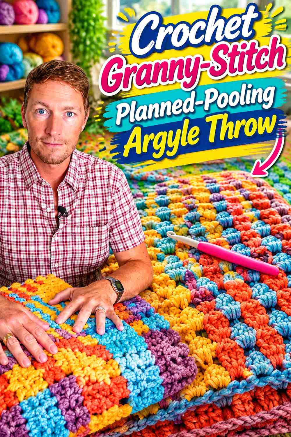1. Crochet Granny-Stitch Planned-Pooling Argyle Throw