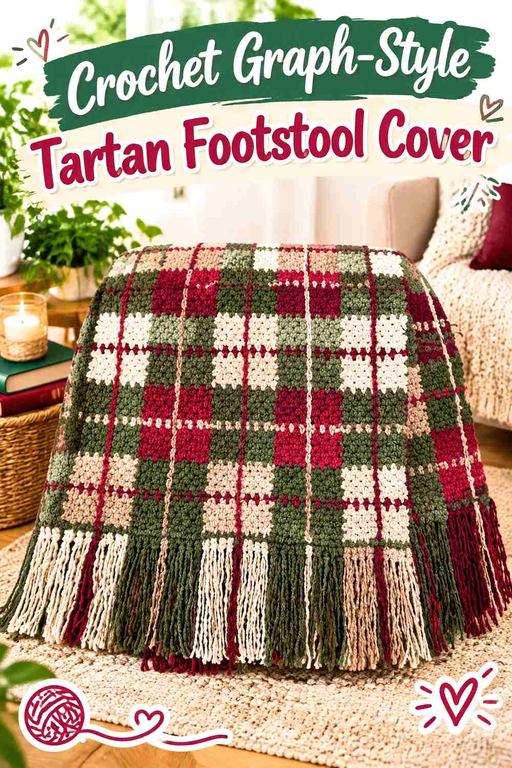 3. Crochet Graph-Style Tartan Footstool Cover