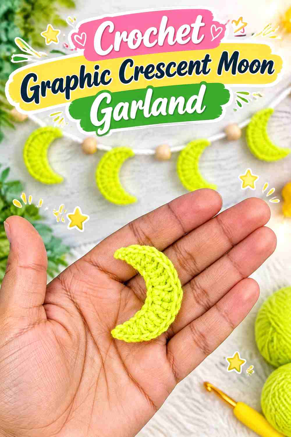 8. Crochet Graphic Crescent Moon Garland