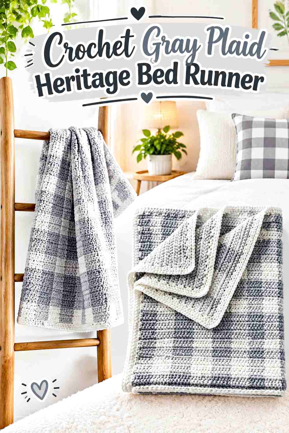 10. Crochet Gray Plaid Heritage Bed Runner