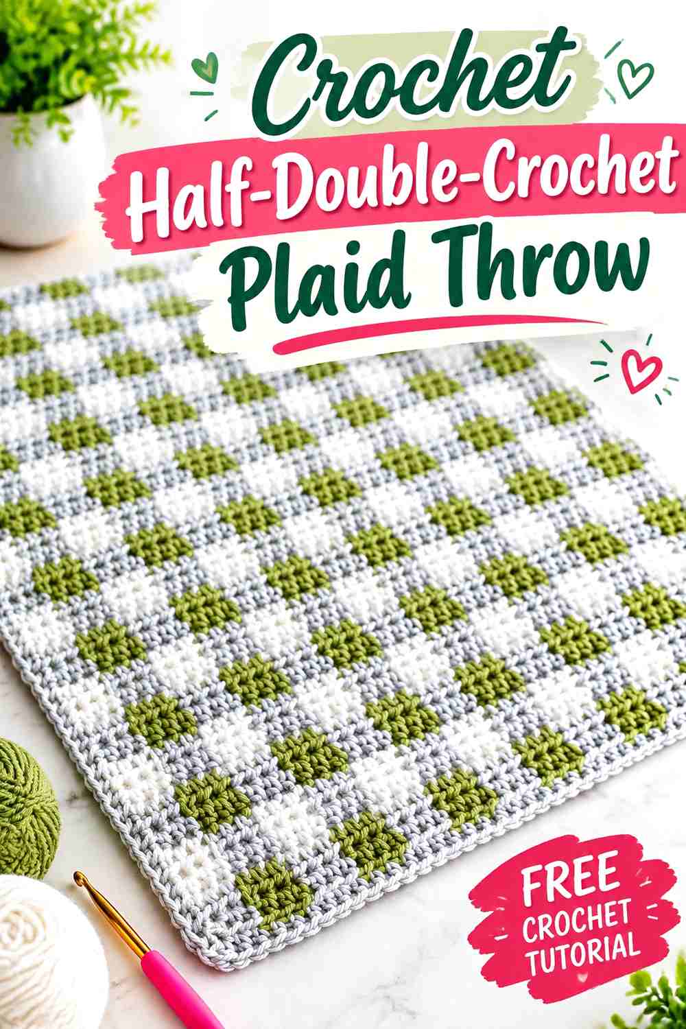16. Crochet Half-Double-Crochet Plaid Throw