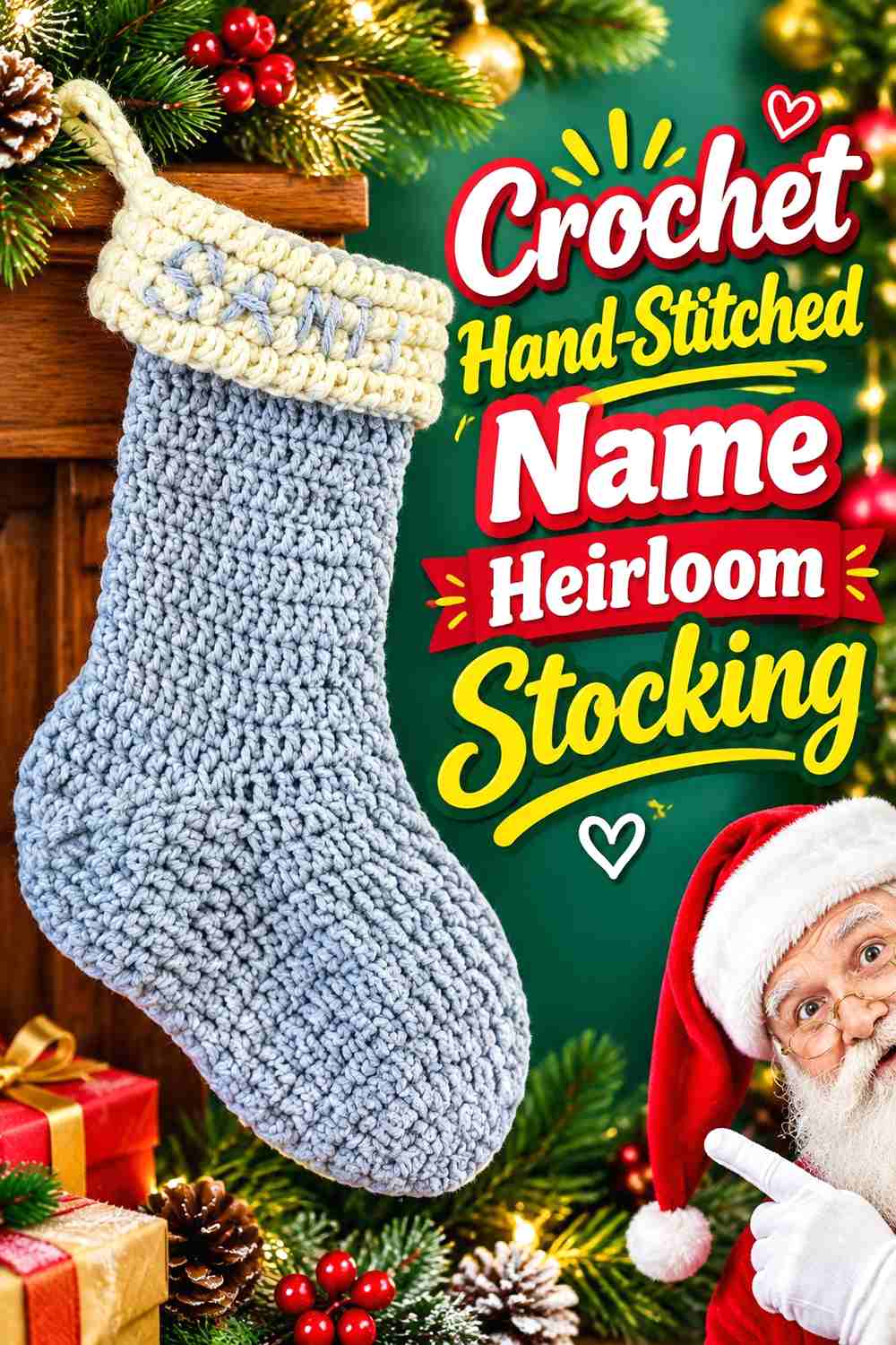 9. Crochet Hand-Stitched Name Heirloom Stocking