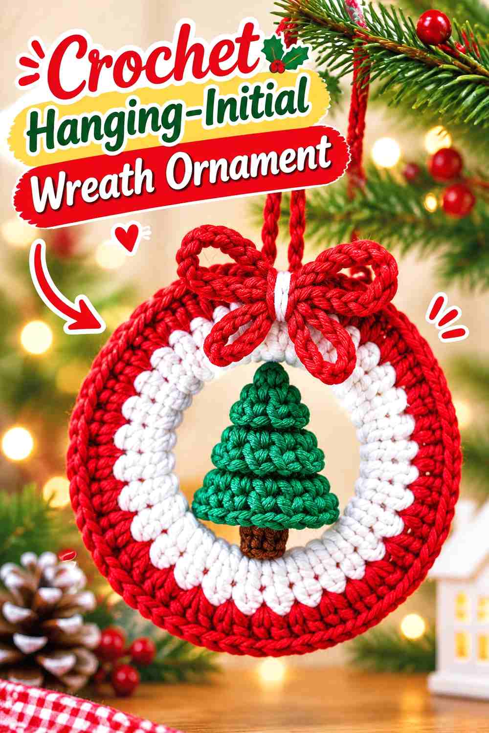 6. Crochet Hanging-Initial Wreath Ornament