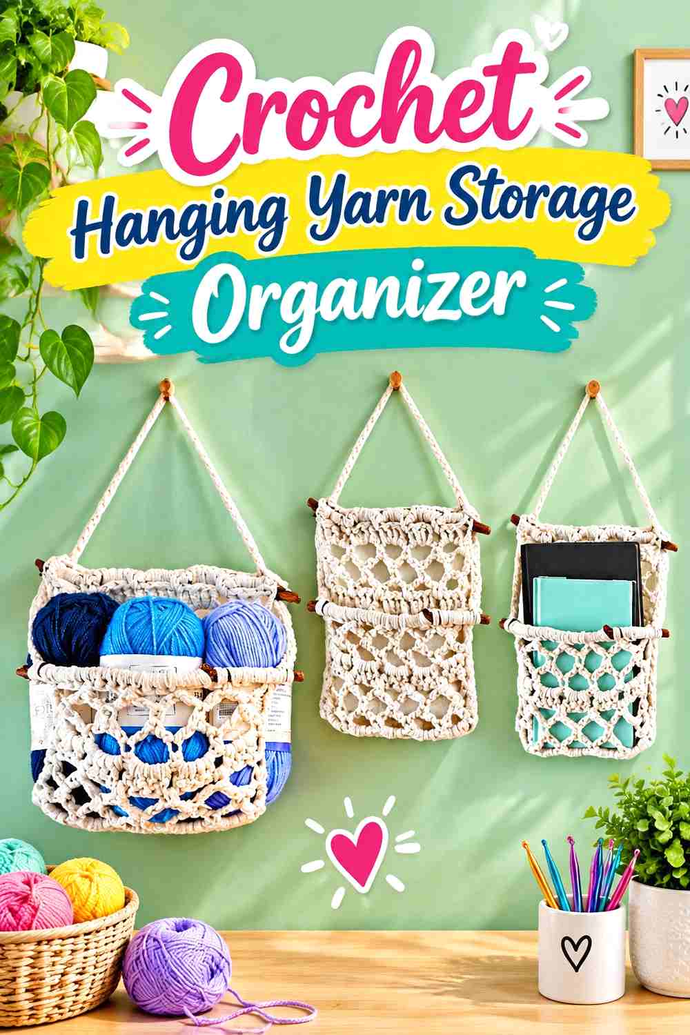 3. Crochet Hanging Yarn Storage Organizer