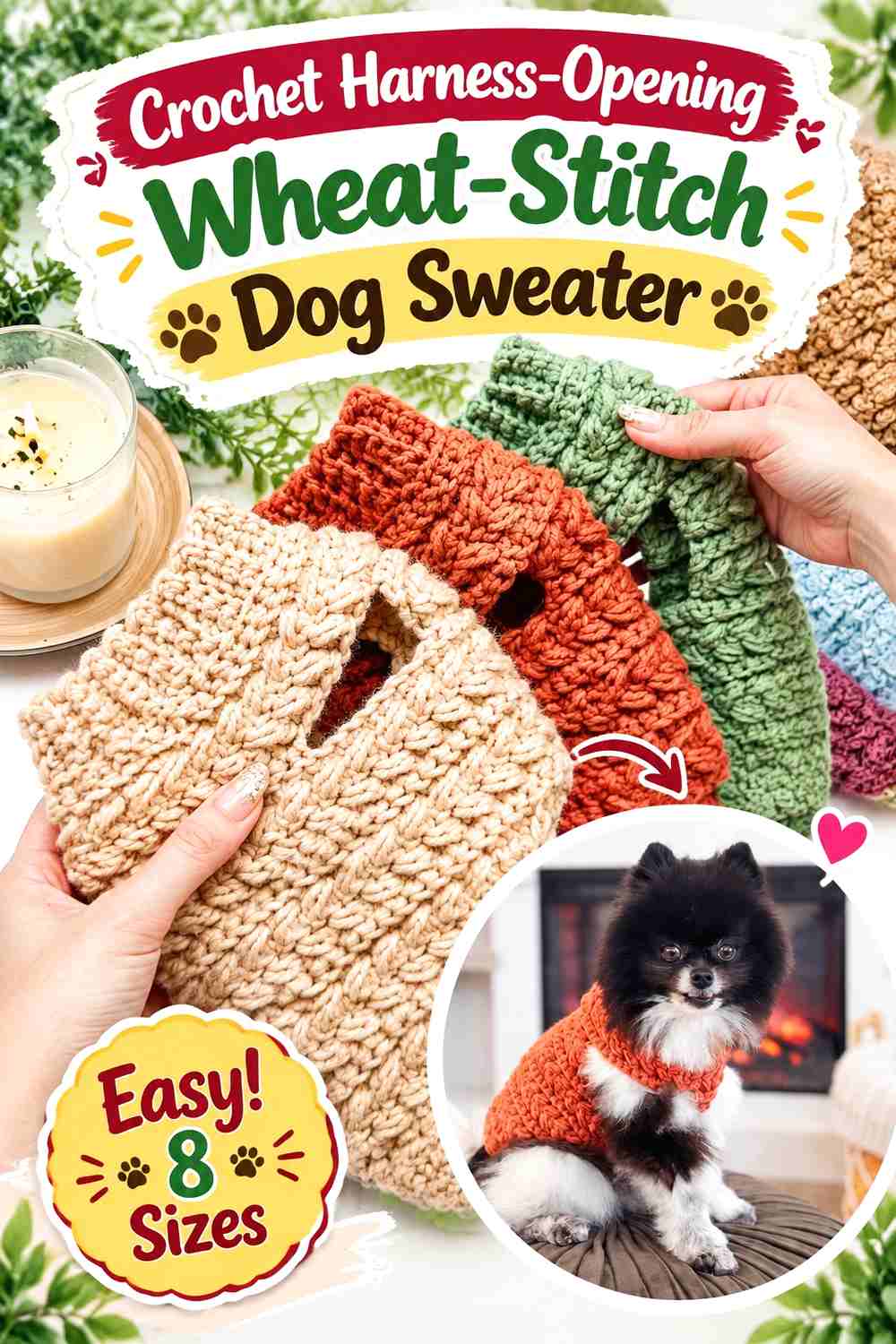 14. Crochet Harness-Opening Wheat-Stitch Dog Sweater