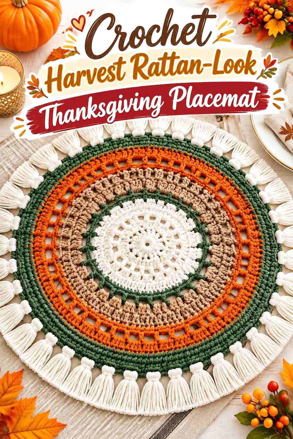 6. Crochet Harvest Rattan-Look Thanksgiving Placemat