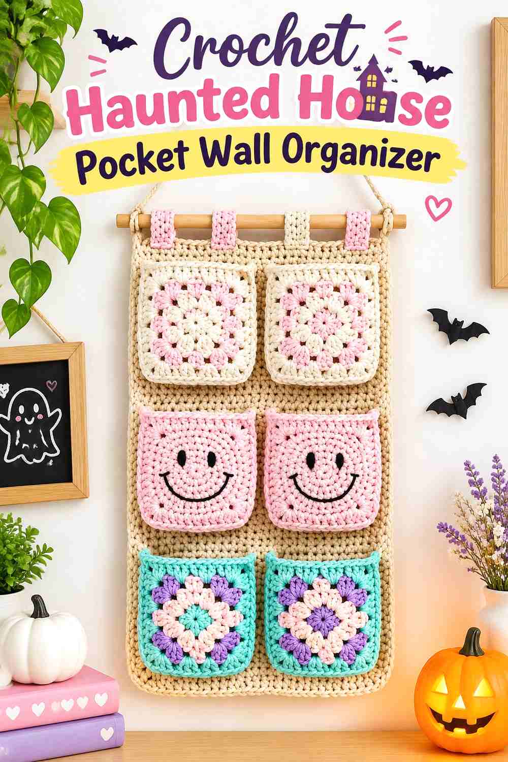 17. Crochet Haunted House Pocket Wall Organizer