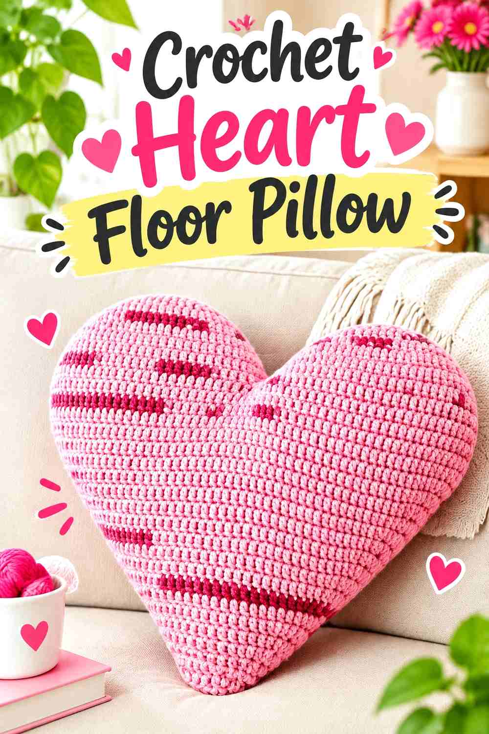 8. Crochet Heart Floor Pillow