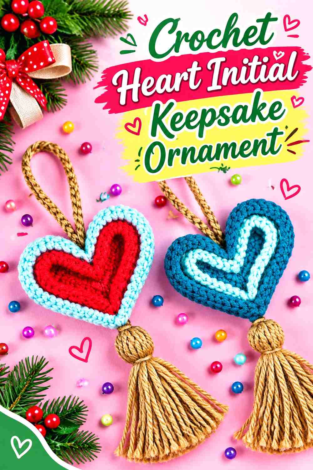 15. Crochet Heart Initial Keepsake Ornament
