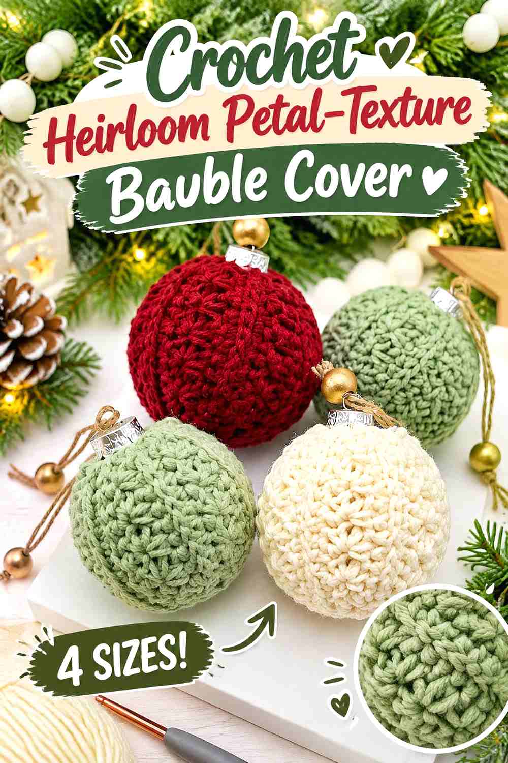 12. Crochet Heirloom Petal-Texture Bauble Cover