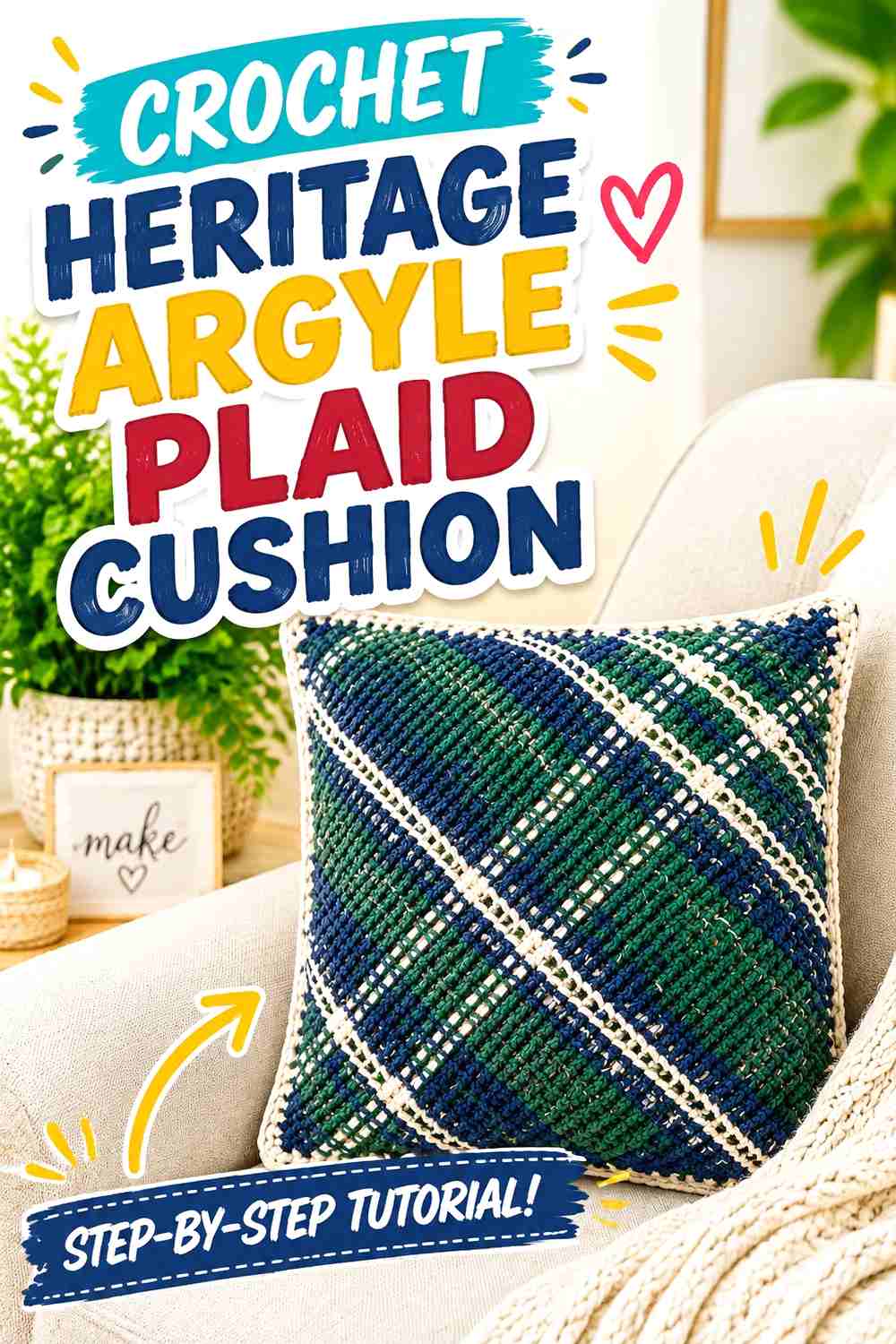 3. Crochet Heritage Argyle Plaid Cushion