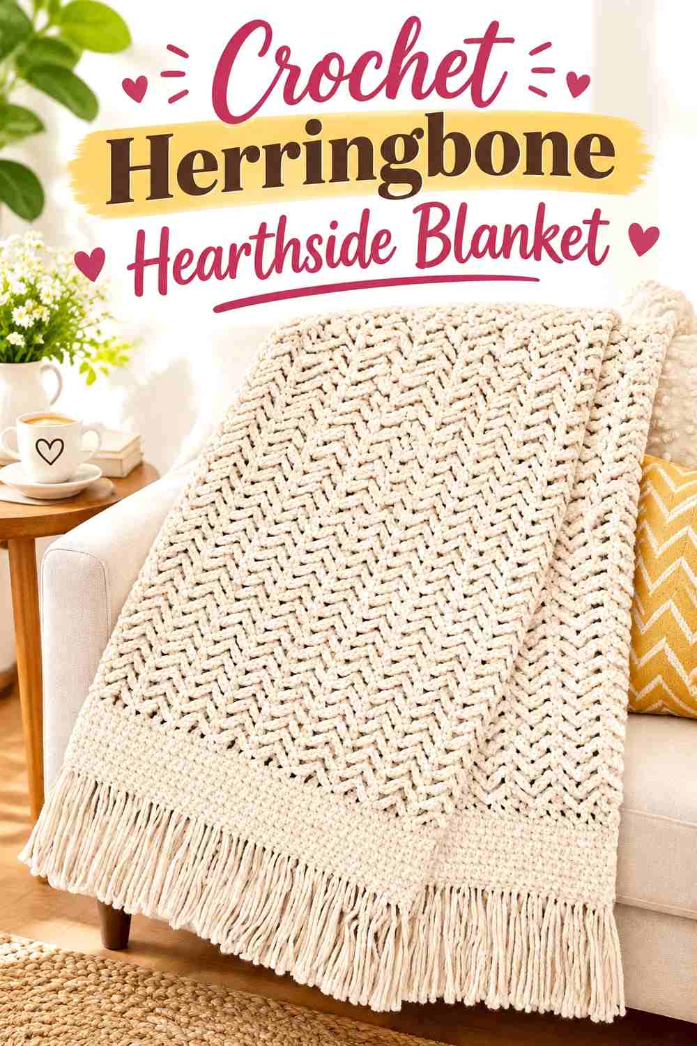 13. Crochet Herringbone Hearthside Blanket