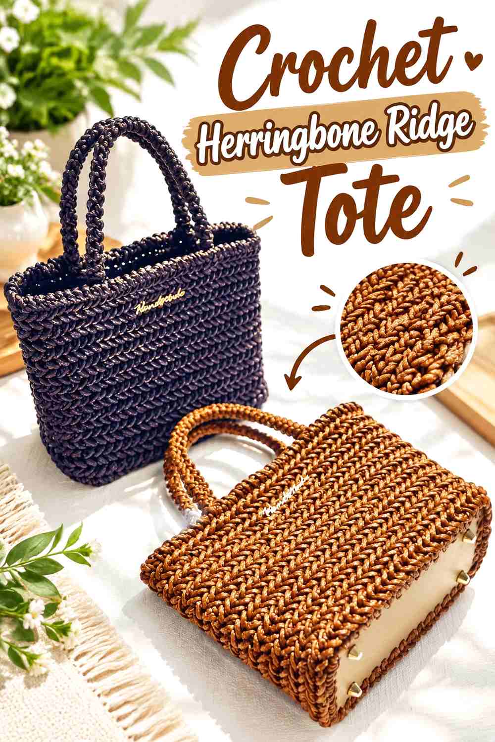 7. Crochet Herringbone Ridge Tote