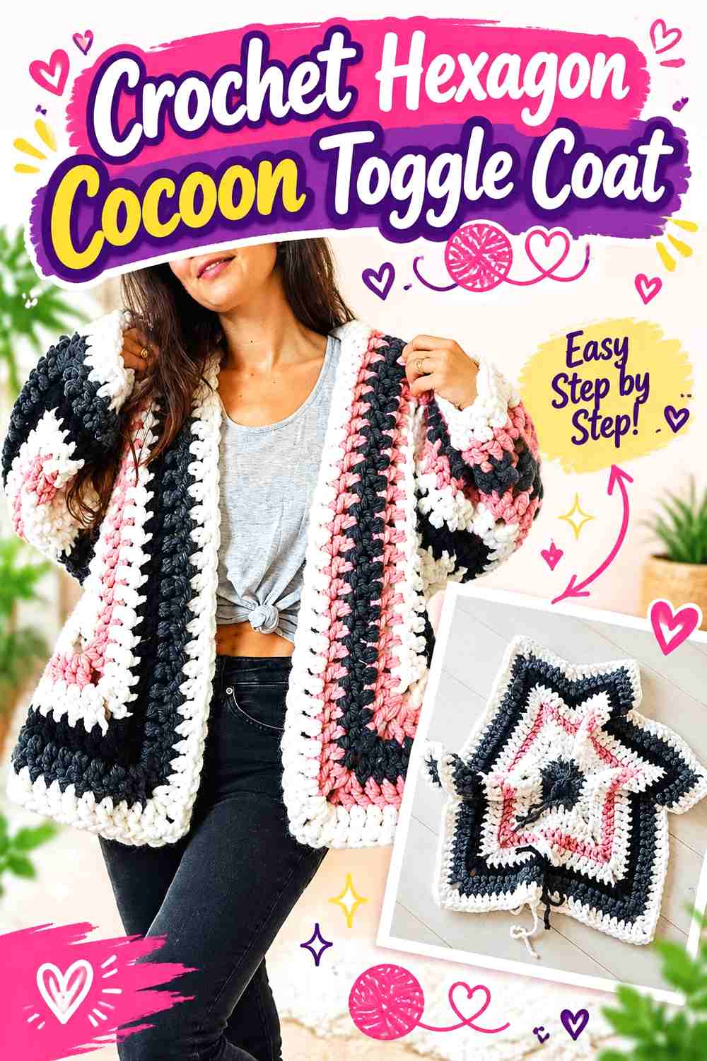 9. Crochet Hexagon Cocoon Toggle Coat