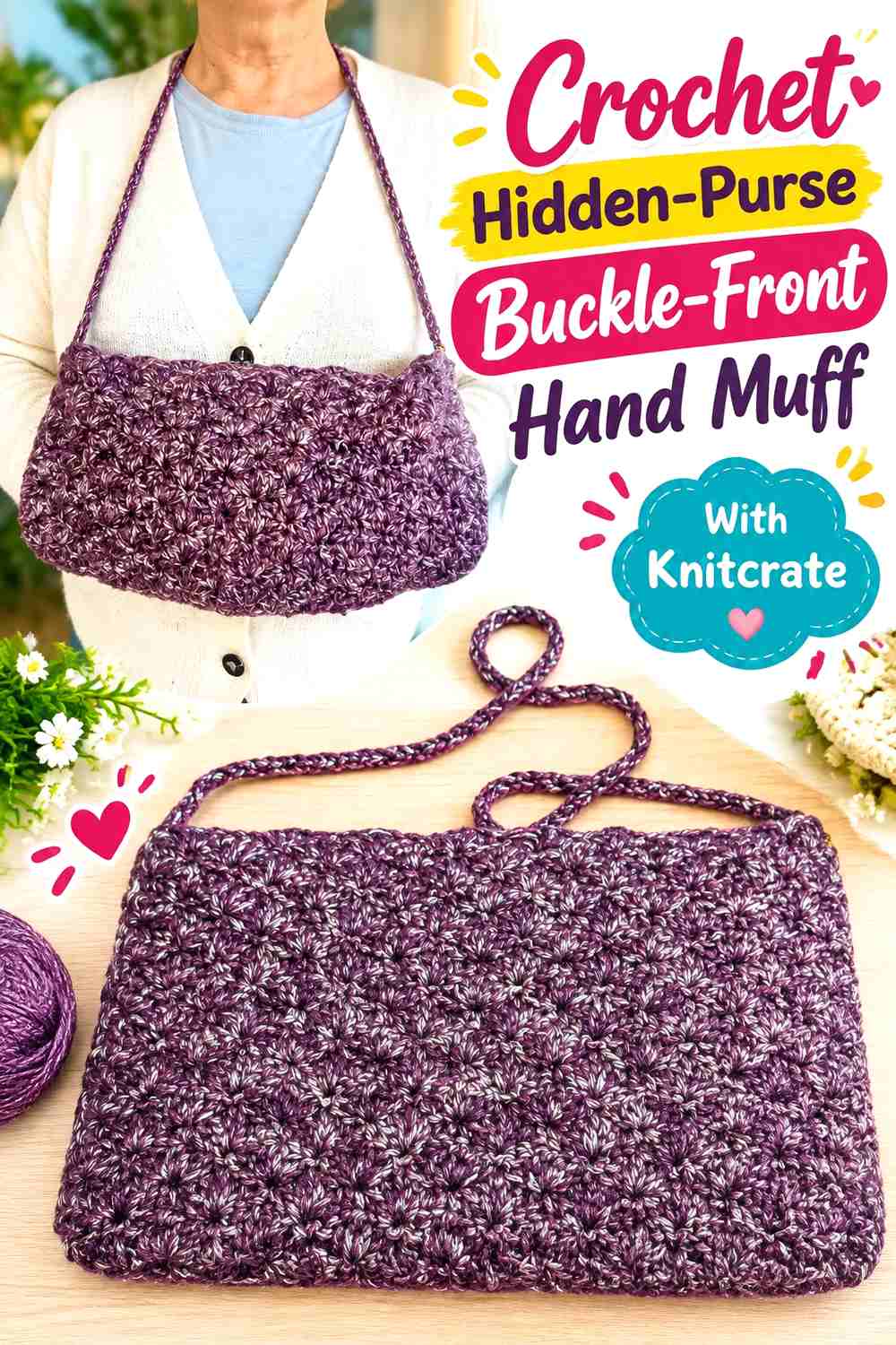 2. Crochet Hidden-Purse Buckle-Front Hand Muff