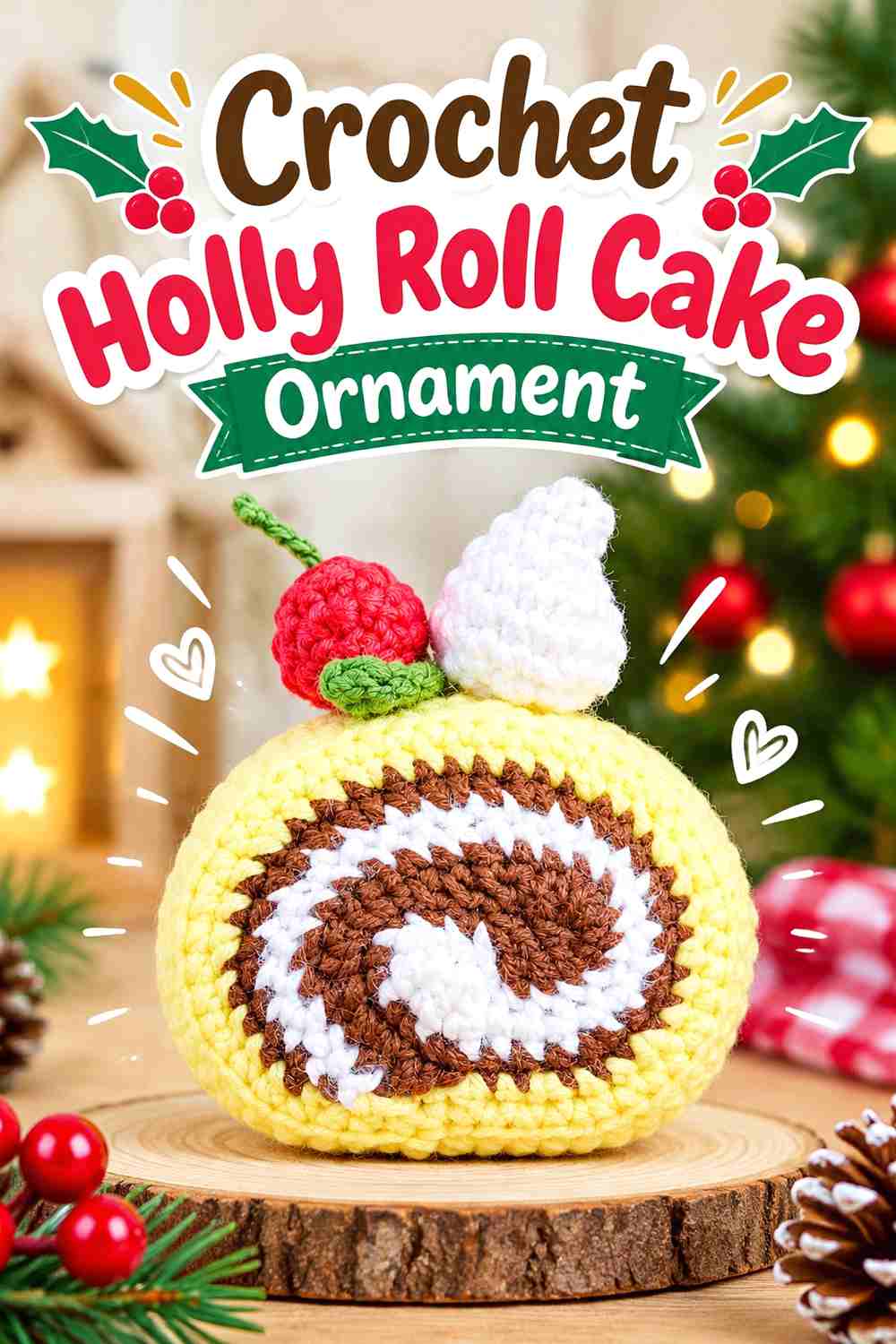 13. Crochet Holly Roll Cake Ornament