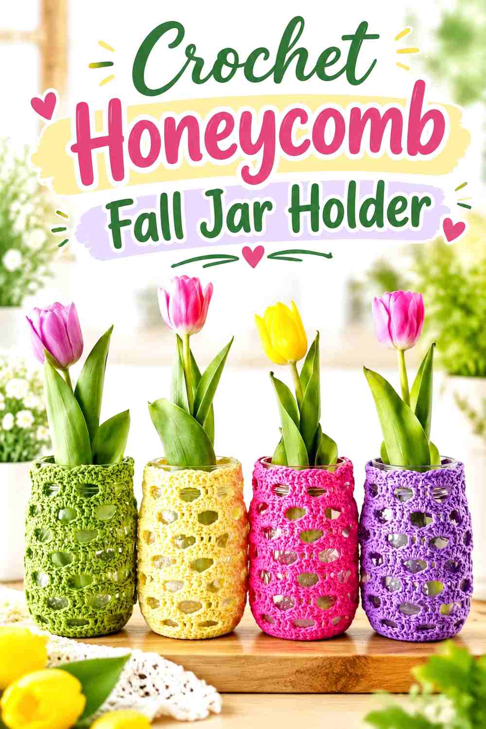 7. Crochet Honeycomb Fall Jar Holder