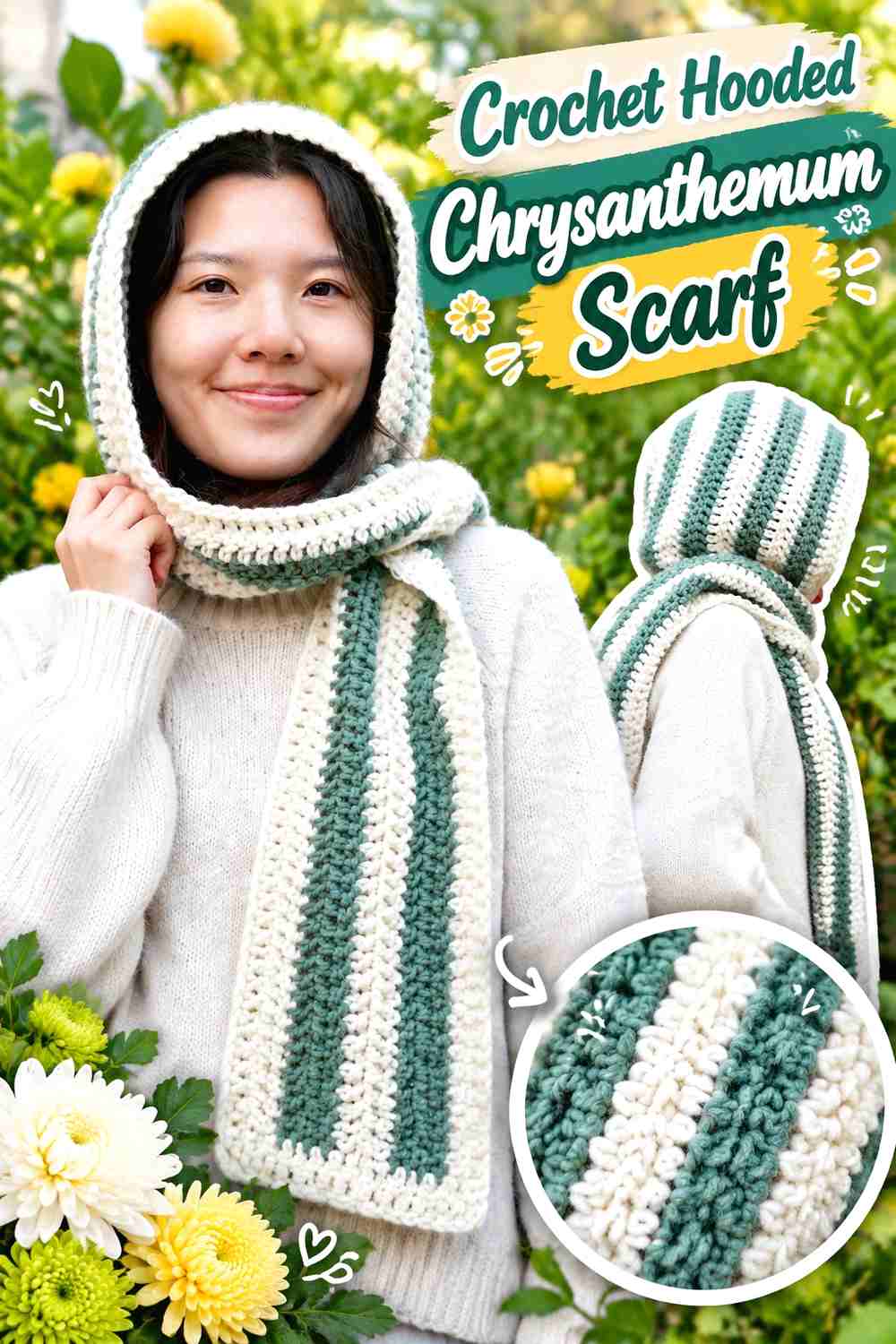 12. Crochet Hooded Chrysanthemum Scarf