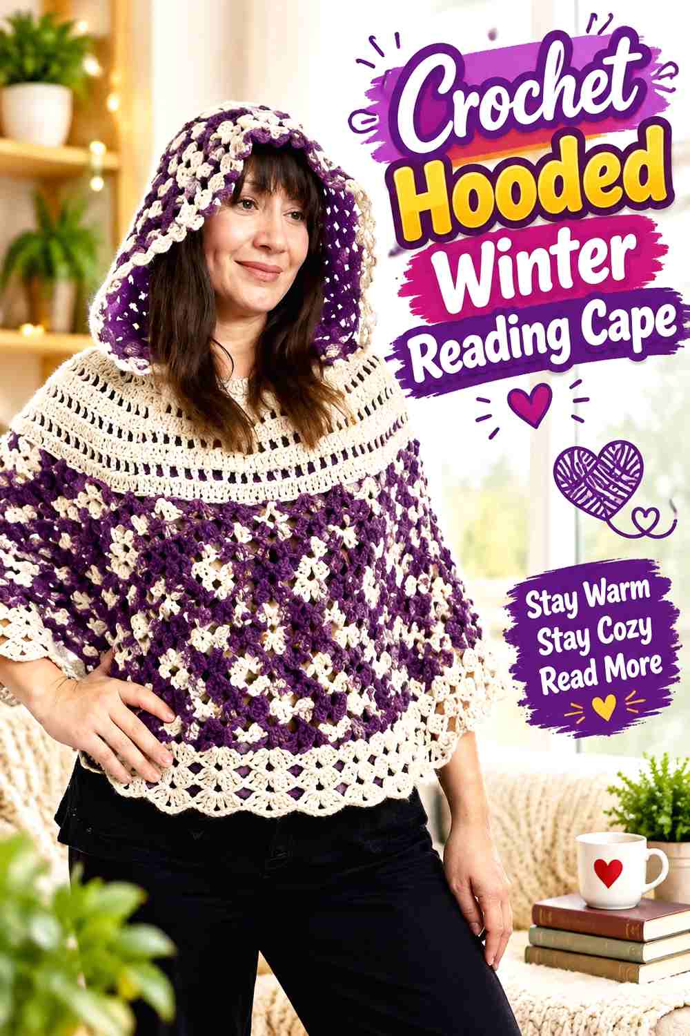 6. Crochet Hooded Winter Reading Cape