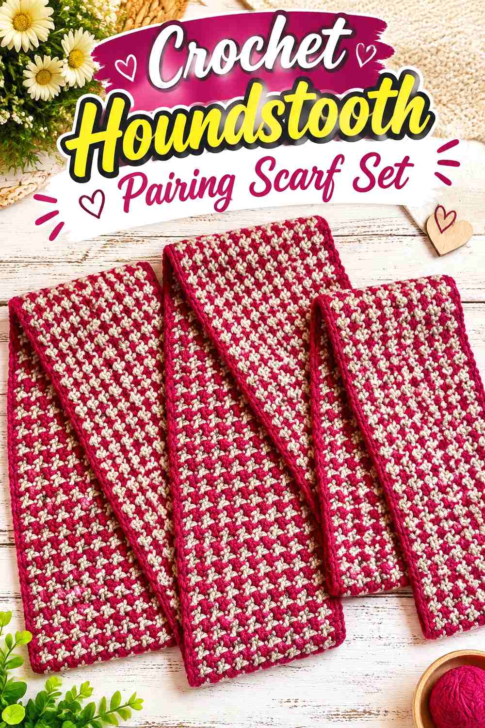 11. Crochet Houndstooth Pairing Scarf Set