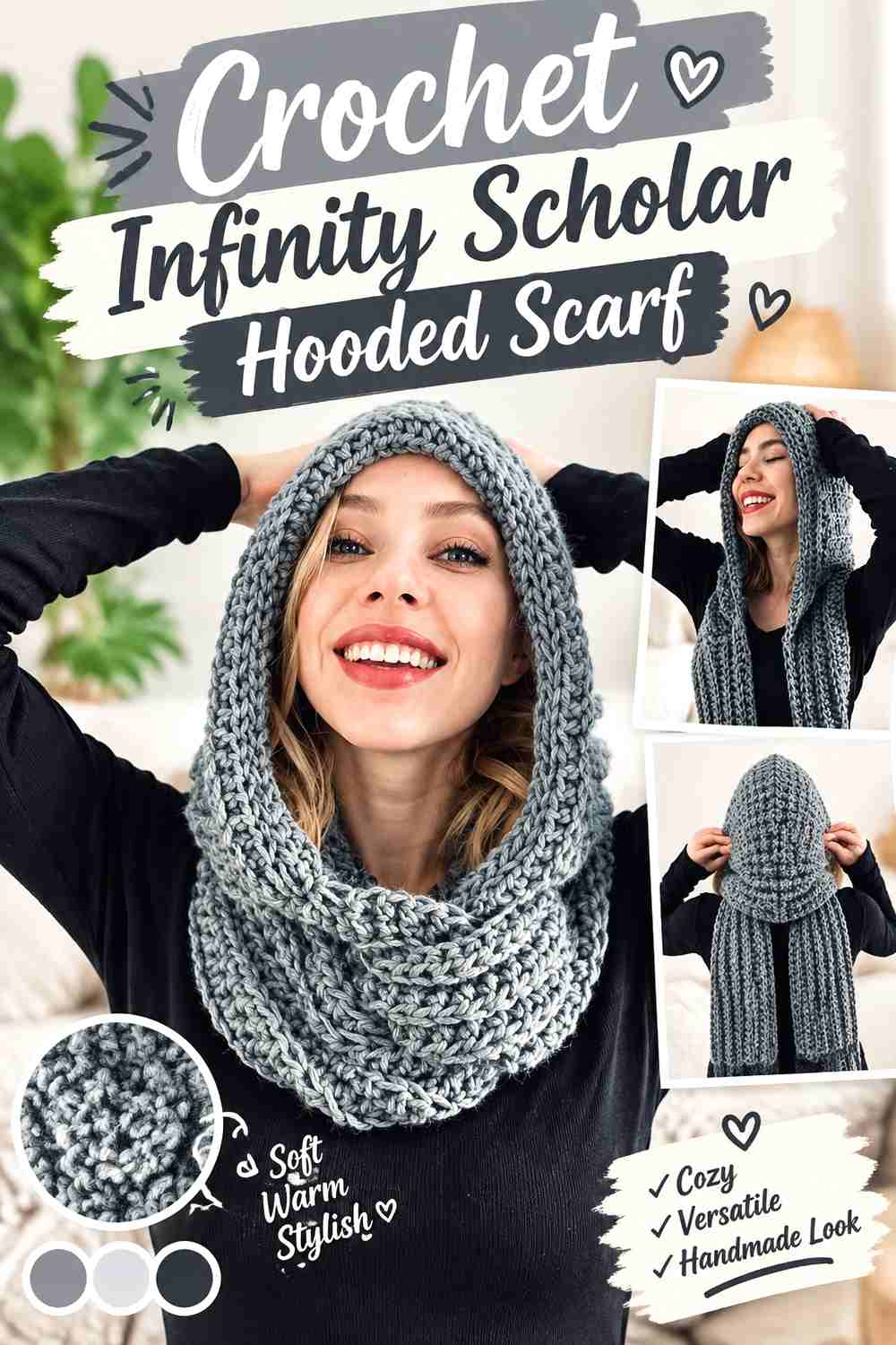 10. Crochet Infinity Scholar Hooded Scarf