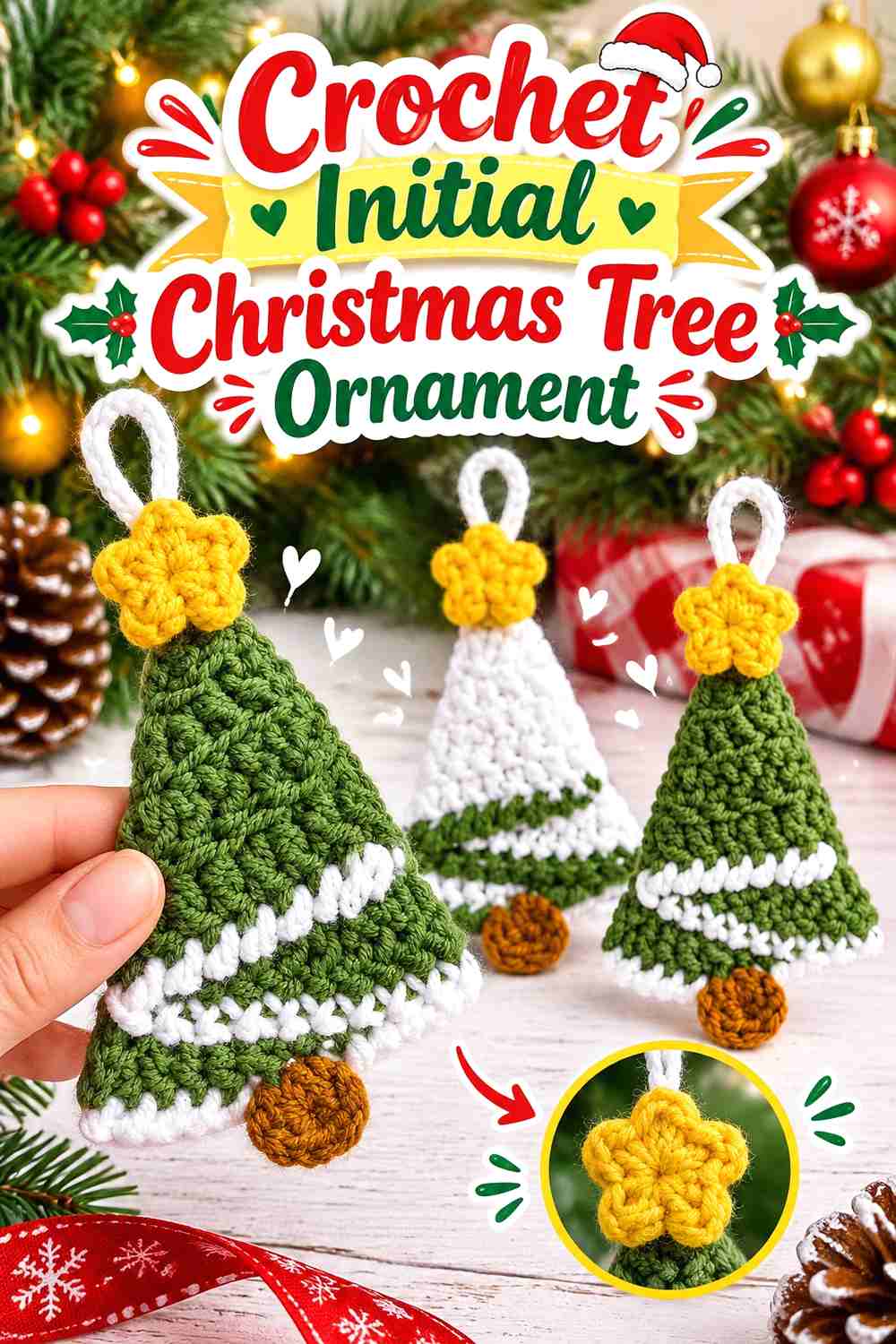9. Crochet Initial Christmas Tree Ornament