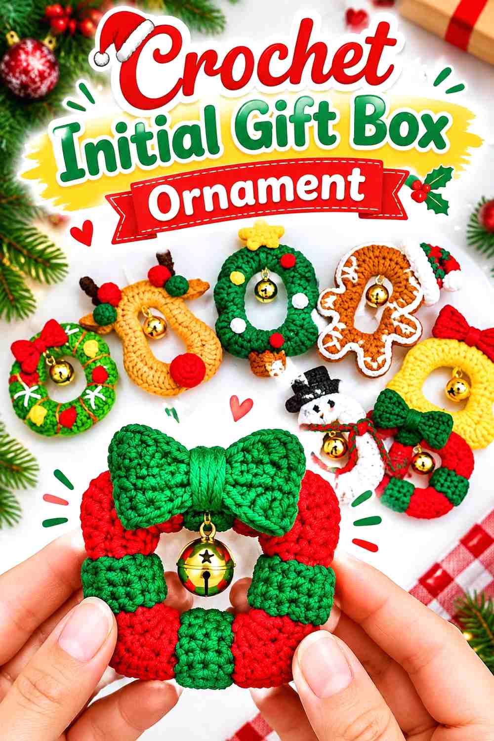 13. Crochet Initial Gift Box Ornament