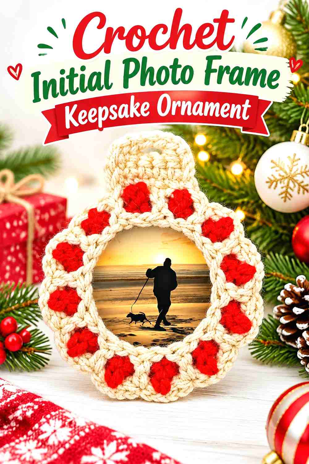 2. Crochet Initial Photo Frame Keepsake Ornament
