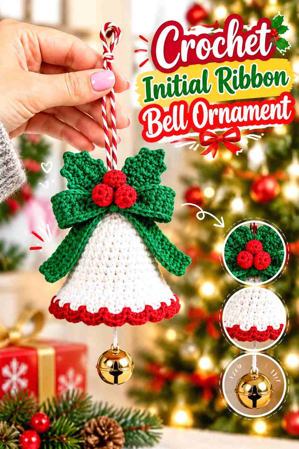 8. Crochet Initial Ribbon Bell Ornament