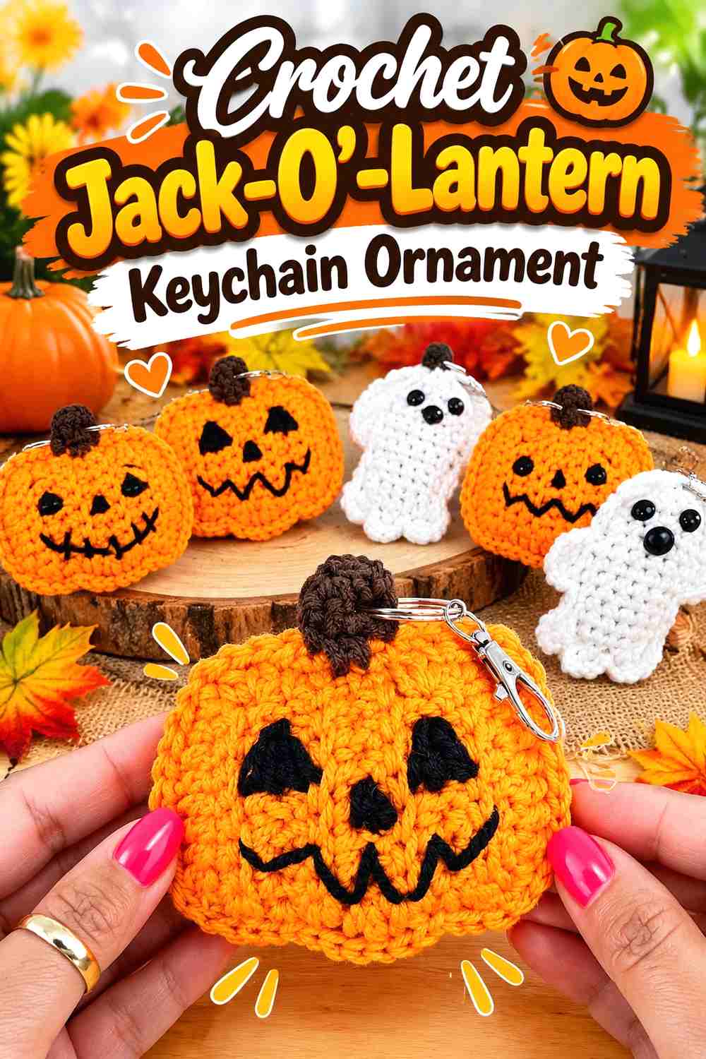 4. Crochet Jack-O’-Lantern Keychain Ornament