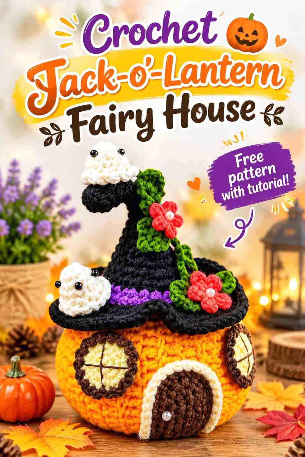 2. Crochet Jack-o’-Lantern Fairy House