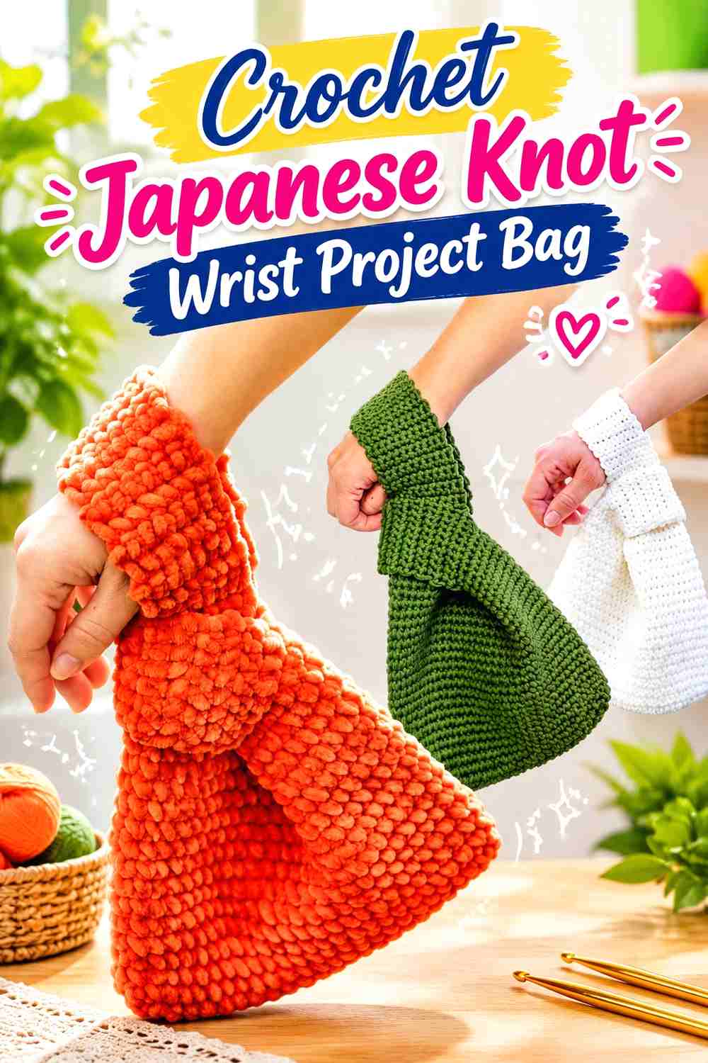 13. Crochet Japanese Knot Wrist Project Bag