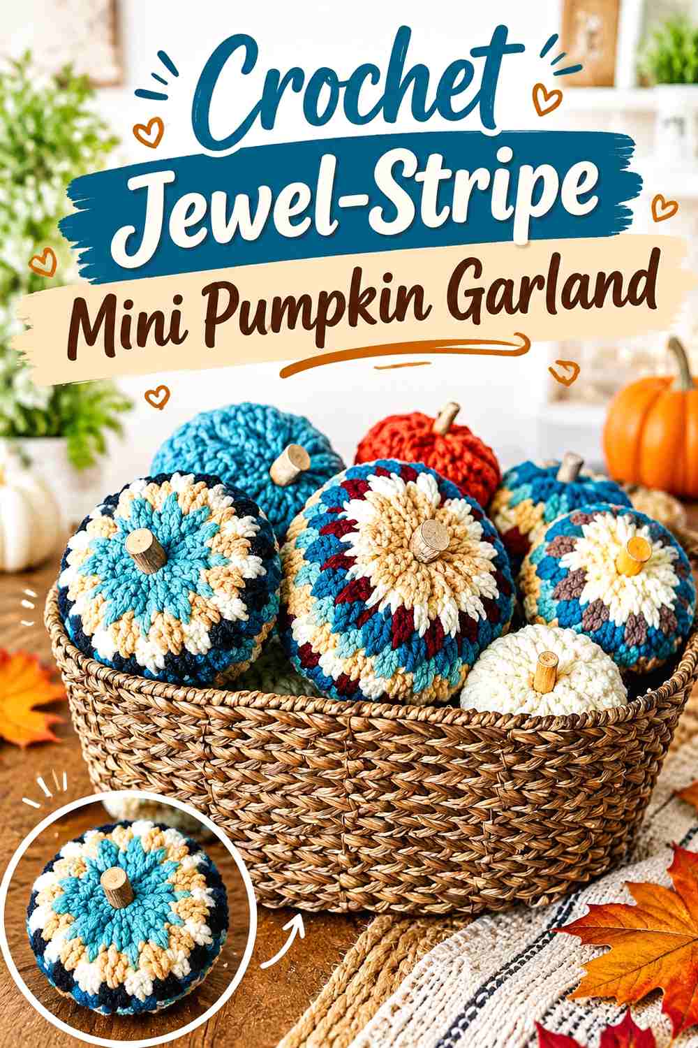 Crochet Jewel-Stripe Mini Pumpkin Garland