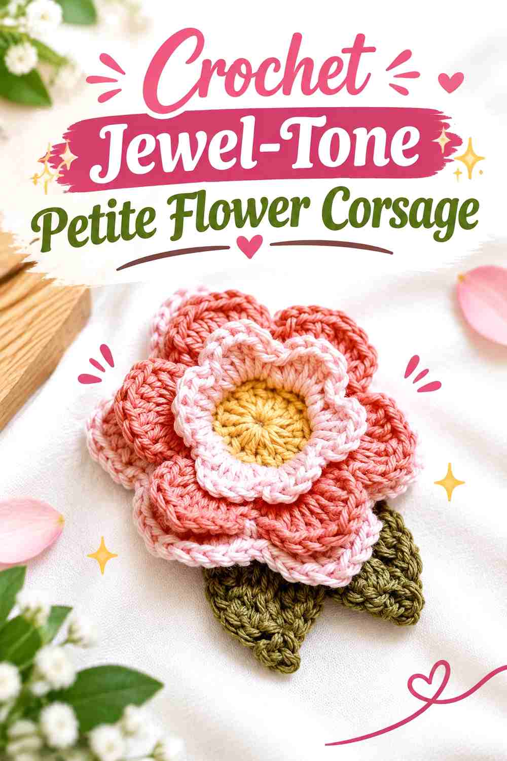 15. Crochet Jewel-Tone Petite Flower Corsage